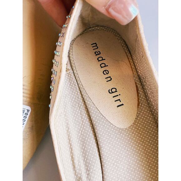 Madden Girl Rhinestone Ballet Flats Slip On Beige Diamond 8.5 M Balletcore Glam - Picture 7 of 8